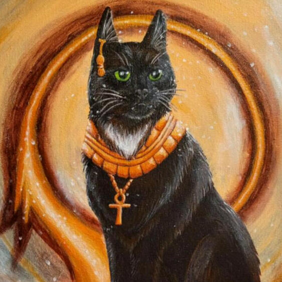 acrylic painting of a cat with egyptian collar